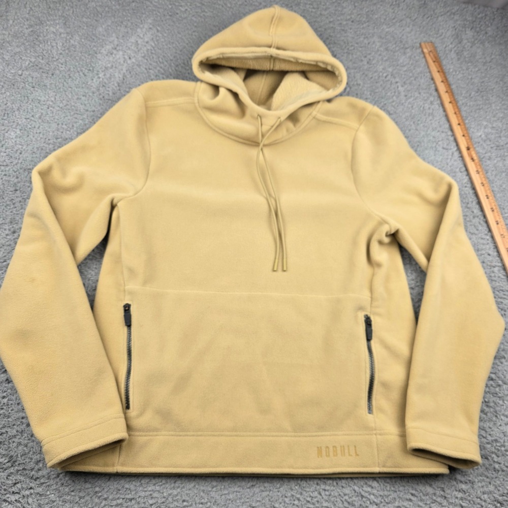 NOBULL Mens Polar Fleece Hoodie Yellow Tan Pullover‎ Zip Pockets Size M